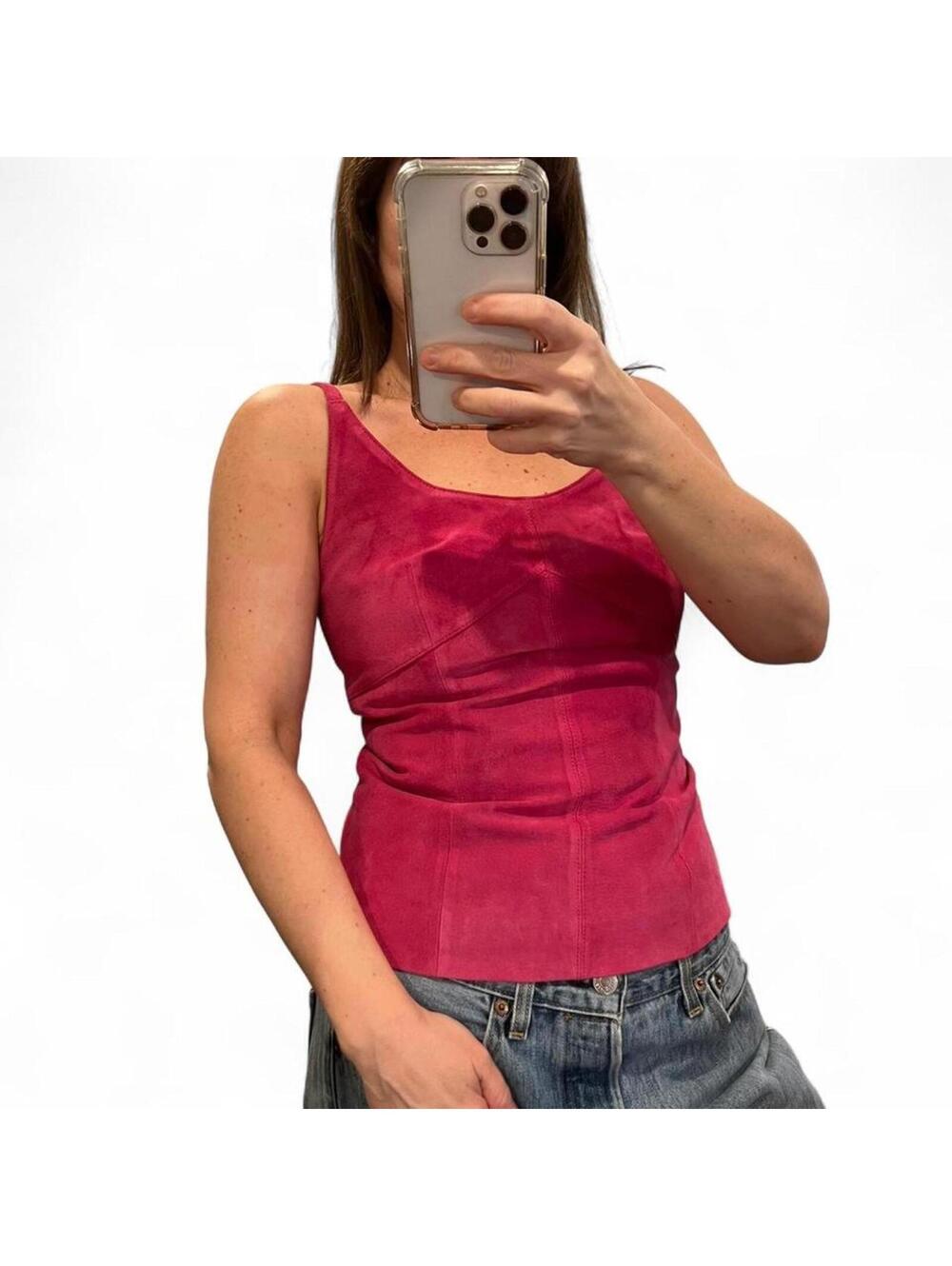 Vintage Y2K Pink Suede Leather Tank Top